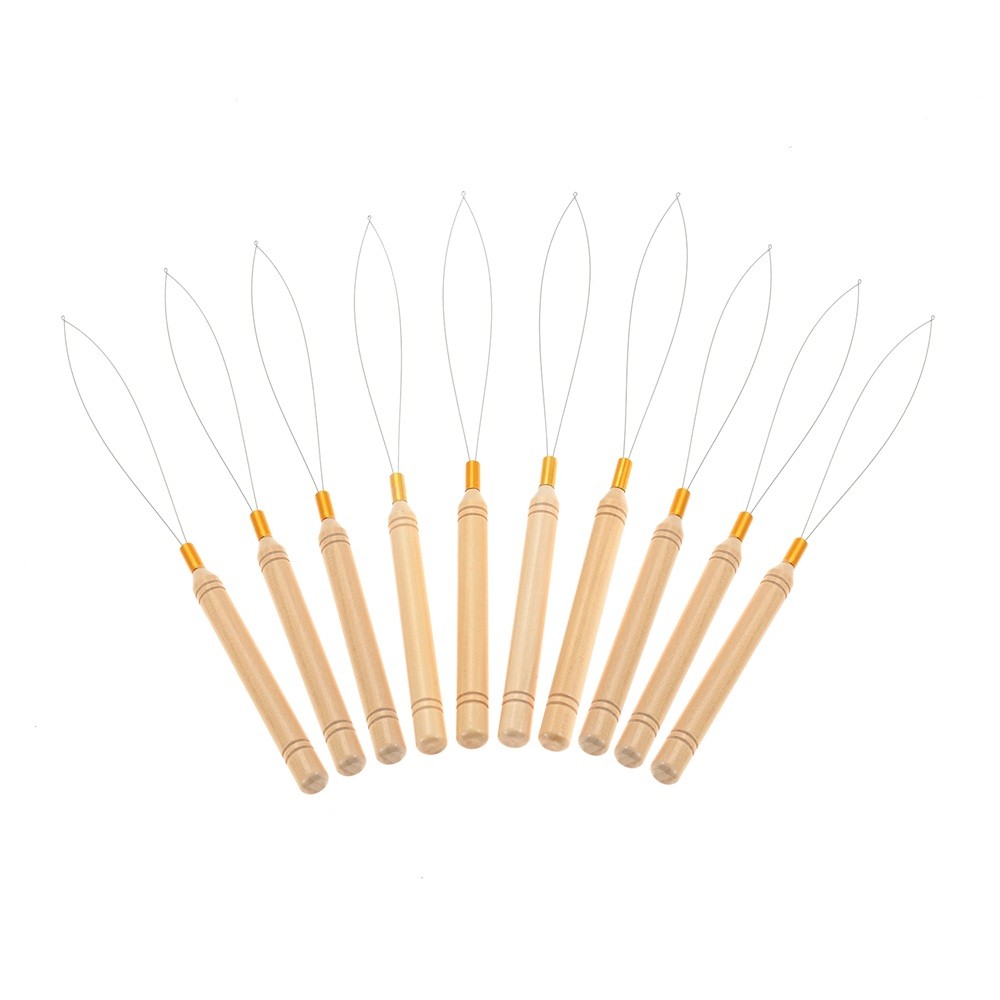 10Pcs Hair Extension Loop Needle Threader 22.3cm Micro Loop Nano Beads Device