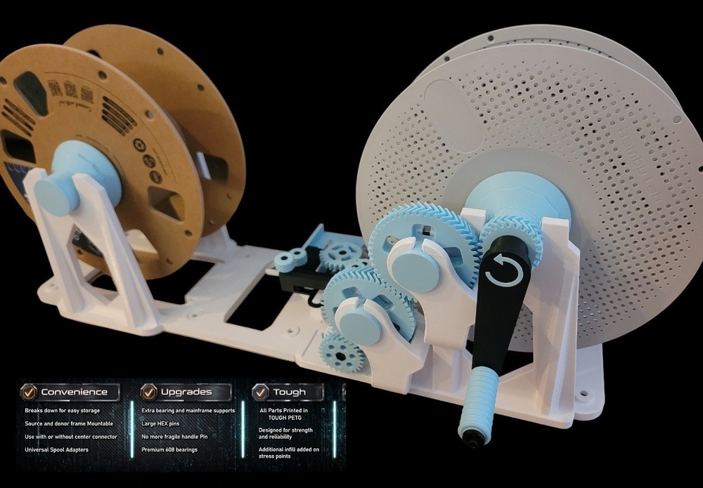 UPGRADED Universal 3D Filament Re-spooler/Transfer - Pre-assembled - Bambu Lab