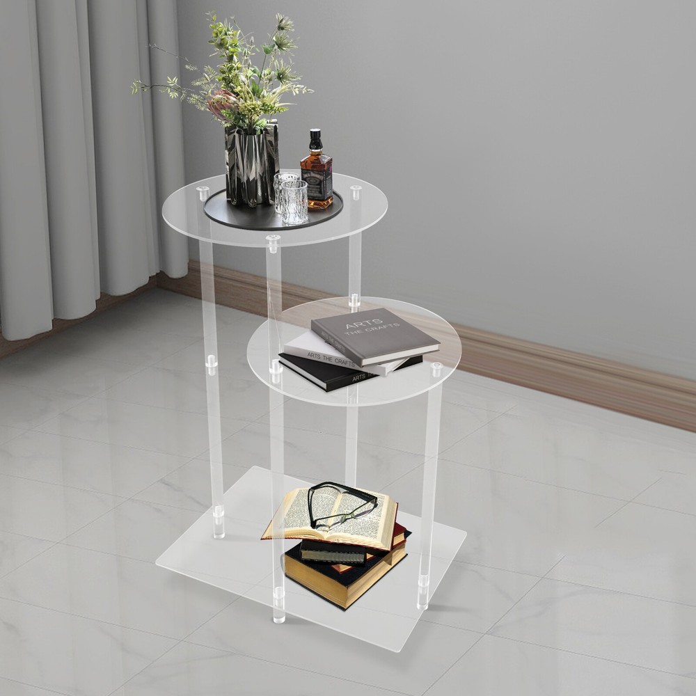 Side Table Home Bedside Table with Open Storage Shelf Indoor Clear Side Table US