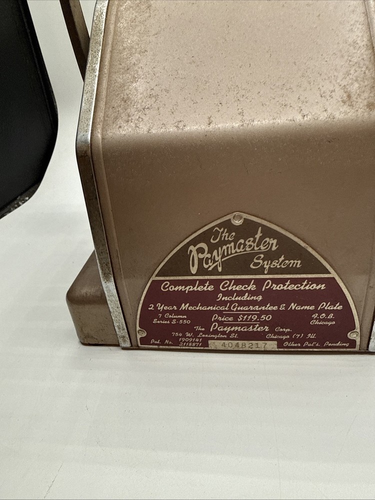 Vintage Paymaster Check Writing Machine Model S-550 Working Condition No Key