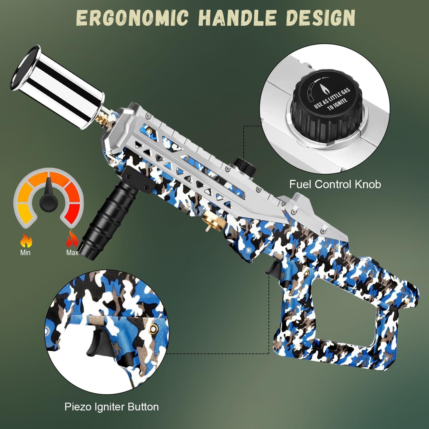 800,000 BTU Propane Torch Gun Adjustable Flame Blowtorch for BBQ, Camouflage