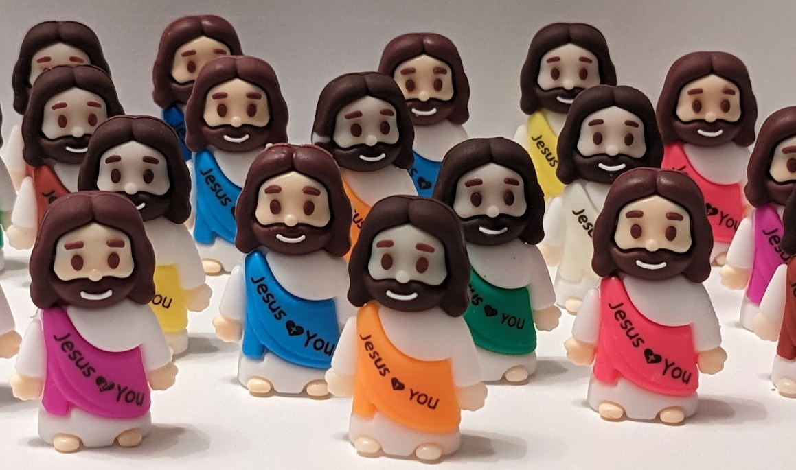 100) Assorted Mini Baby Jesus Loves You Figures Religious Party Favors Figurines