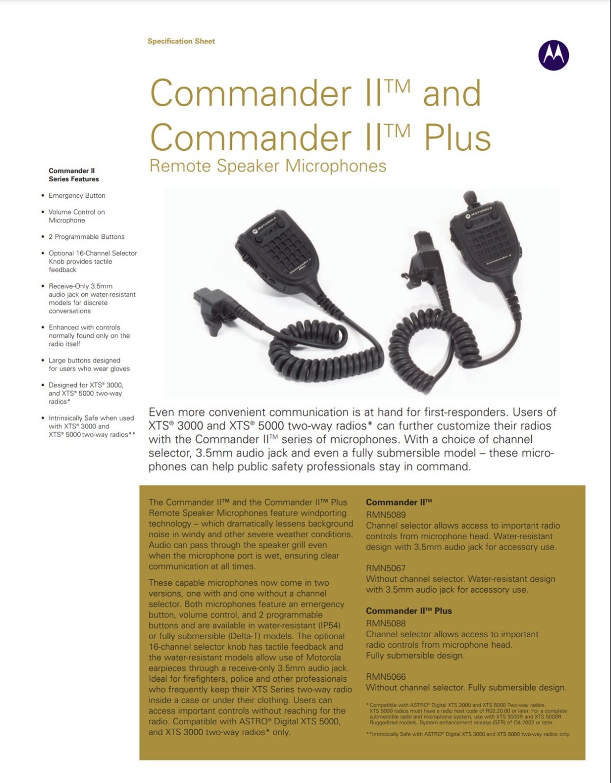 Lot of 5 OEM Motorola JEDI Commander II Remote Microphone XTS5000 3500 RMN5089B