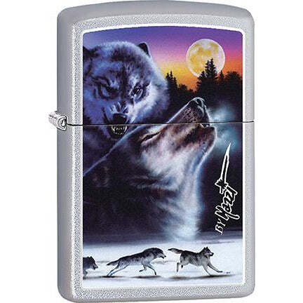 Zippo Windproof Metal Design Fire Lighter - Mazzi Wolves in Sunset