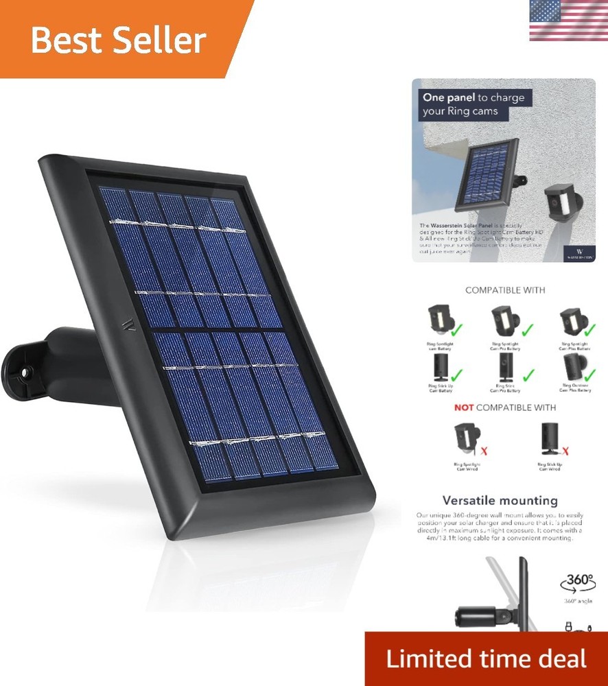 High-Efficiency Solar Panel for Ring Cameras - 1-Pack, Black for Reliable Power