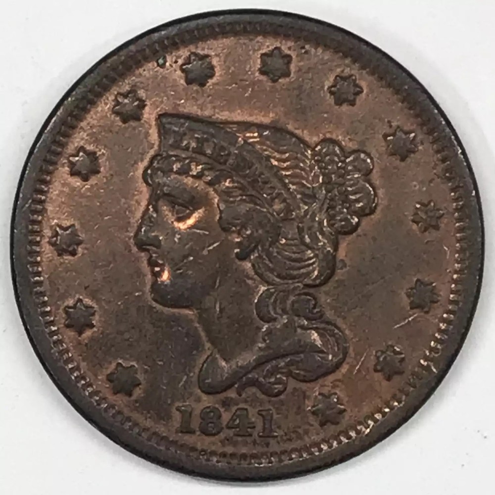 1841 Braided Hair Large Cent - VF recolored