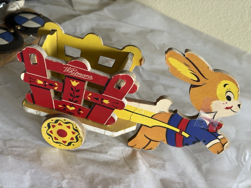 Vintage Whitmans Candy Container Rabbit Pulling A Wagon
