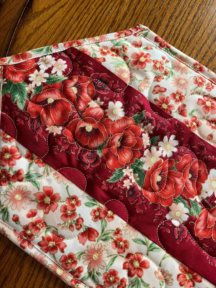 Handcrafted-Quilted Table Runner- Spring Will Come -Poppies NEW 2025 Flowers