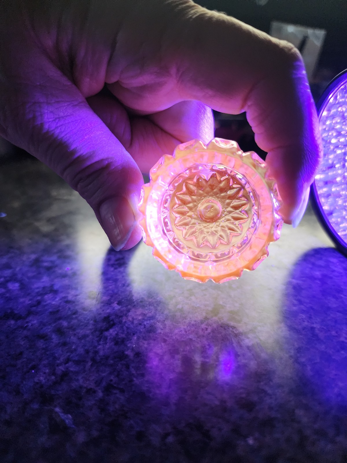 Key Lime Salt Dip 1 1/2" UV Shine Piink Westmoreland Mould Wilkerson Glass