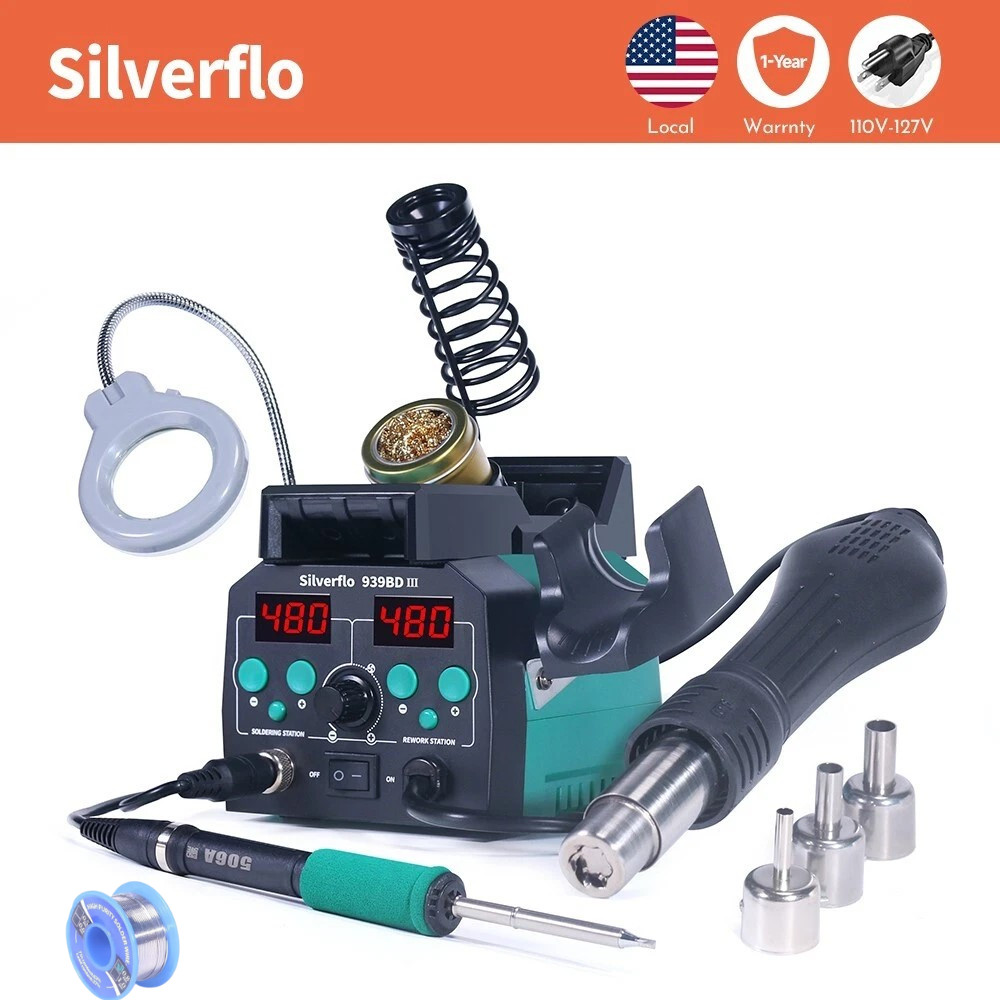 775W 2in1 Digital Soldering iron Station with Hot Air Gun T12 Heating Elements