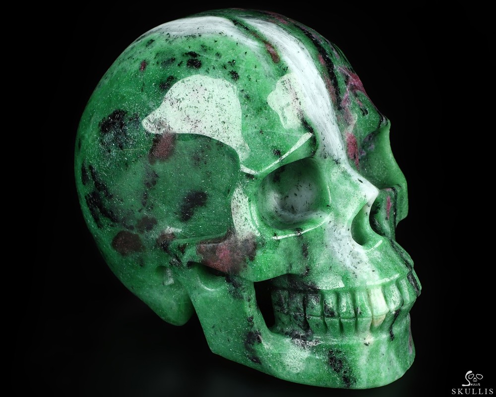 5.1" Ruby Zoisite Hand Carved Crystal Skull, Realistic, Crystal Healing