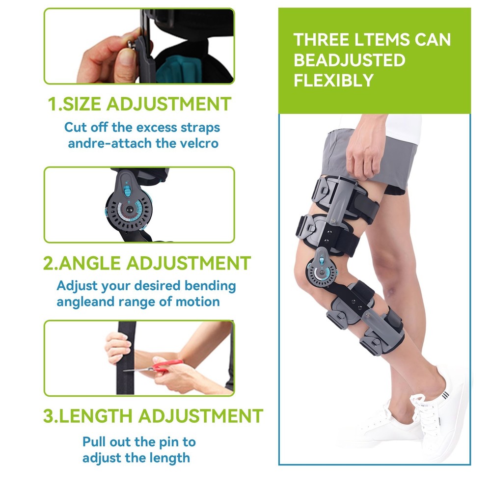 Adjustable ROM Knee Brace,Post-Op Recovery Immobilizer with Hinged Stabilizer