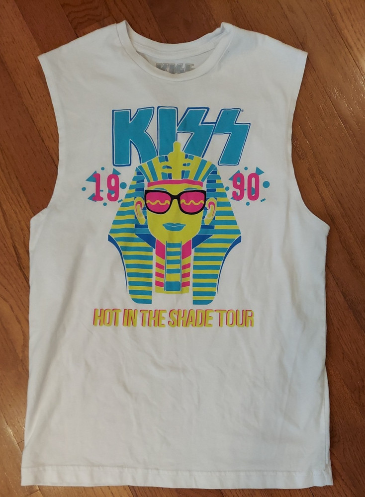 KISS Hot In The Shade Tour 1990 sleeveless white t-shirt, sz SMALL circa 2016