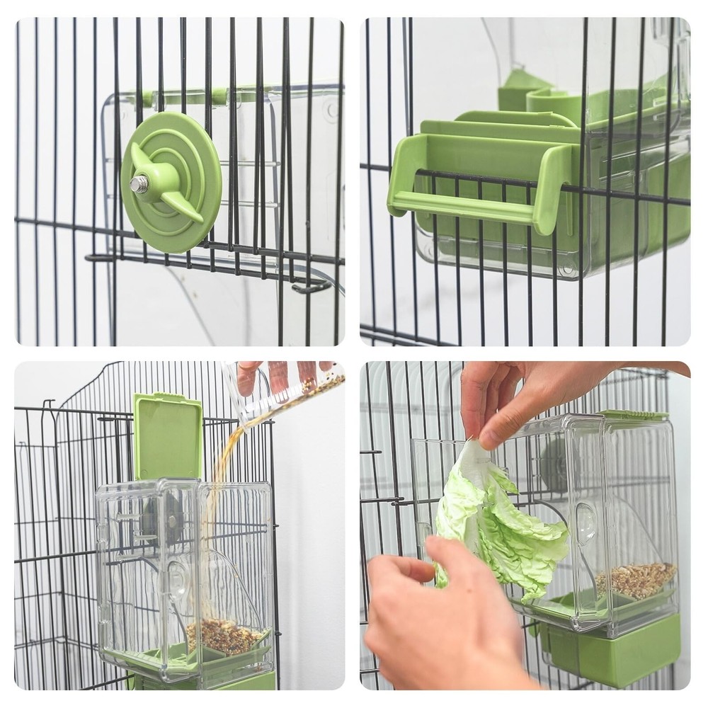 Automatic Bird Feeder, Bird Cage Feeder with Perch Multi-Functional Holder fo...