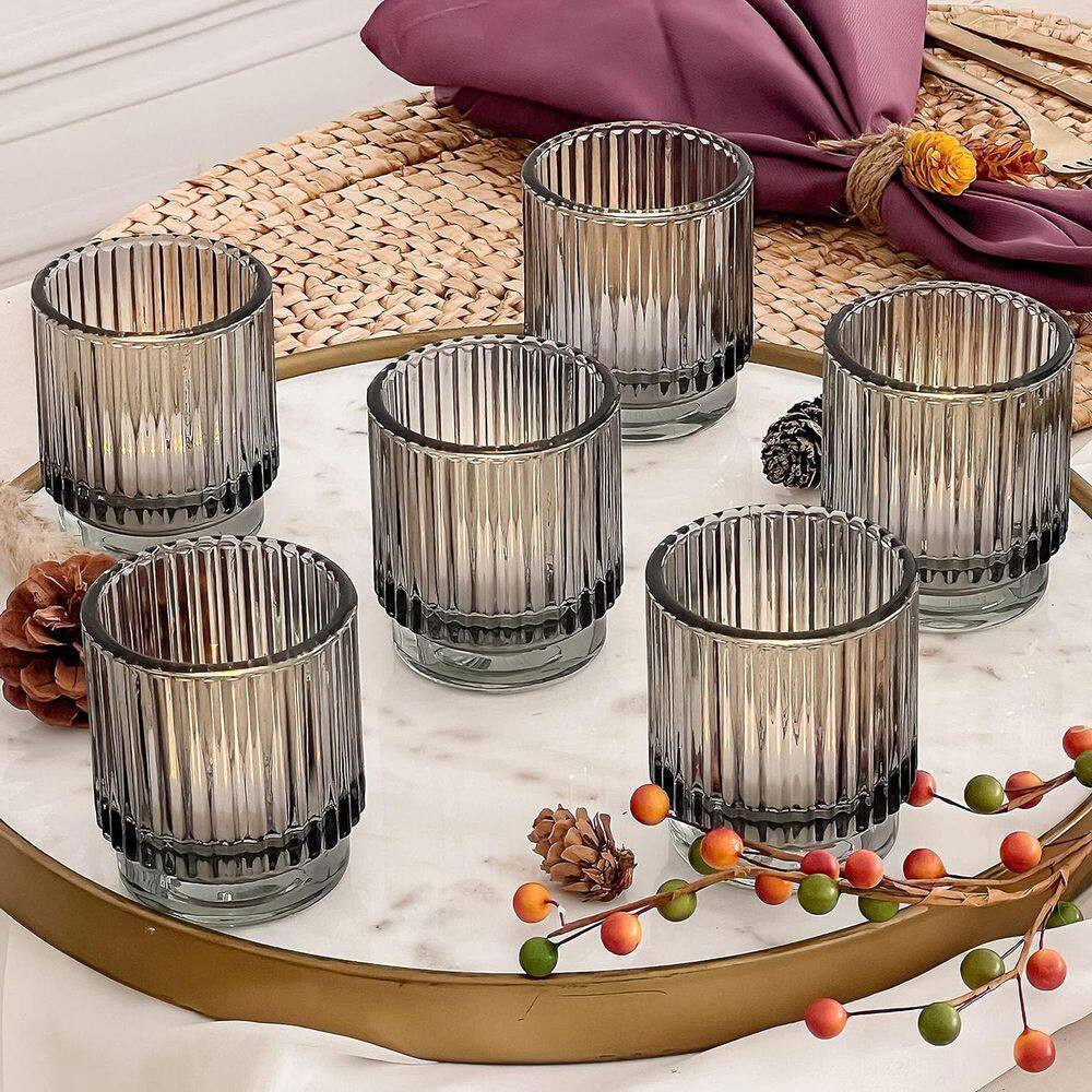 Gray Glass Votive Candle Holders 6-Pack