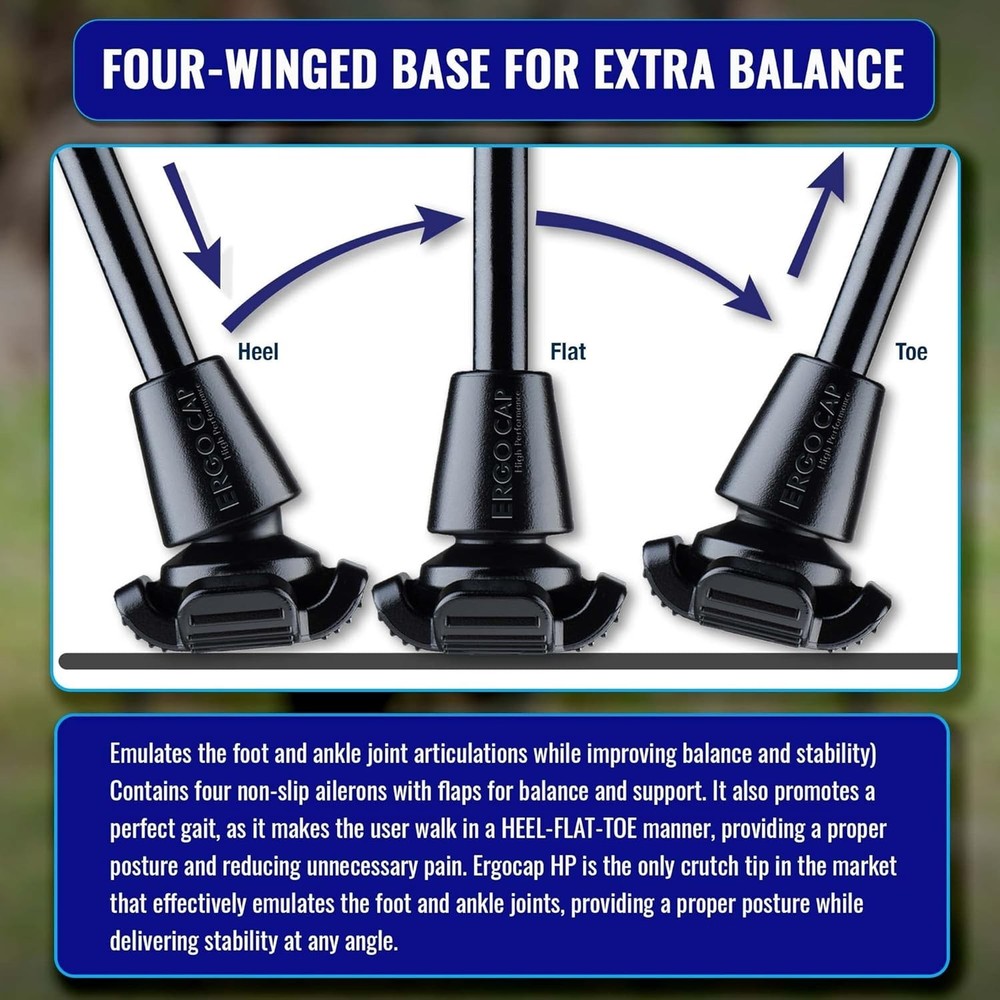 High Performance Crutch Tip for Optimal Posture & Gait - Shock Absorbing & Safe