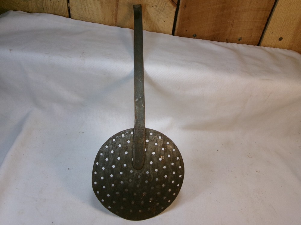 Vintage Rustic Metal Strainer Ladle Skimmer