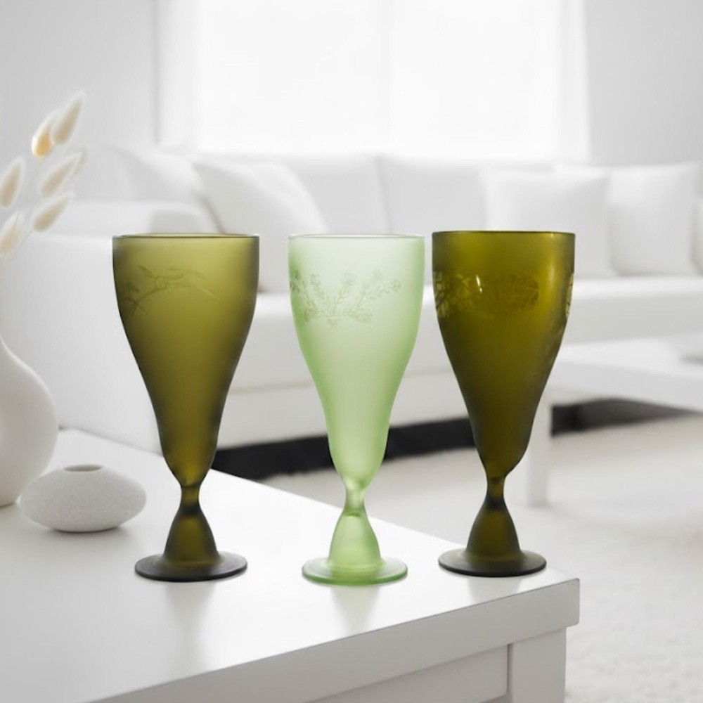 Three Vintage Hand Blown Goblets