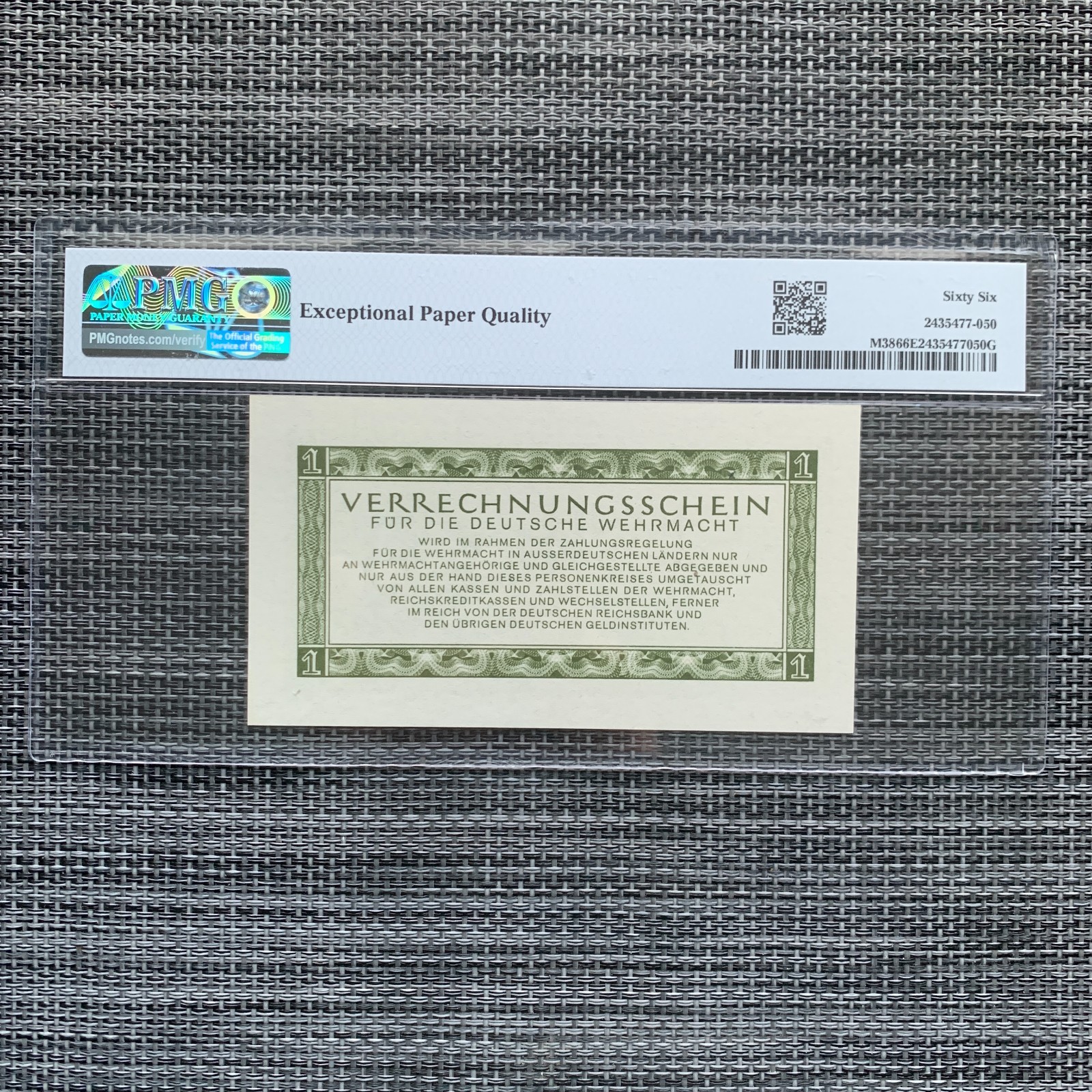 WW2 Era Germany 1 Mark Military Banknote 1944 Gem UNC Currency PMG 66 EPQ