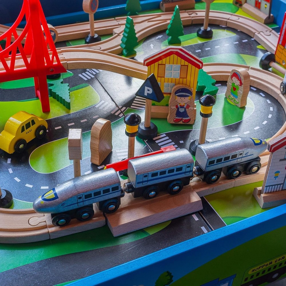 Wooden Train Table with Accessories