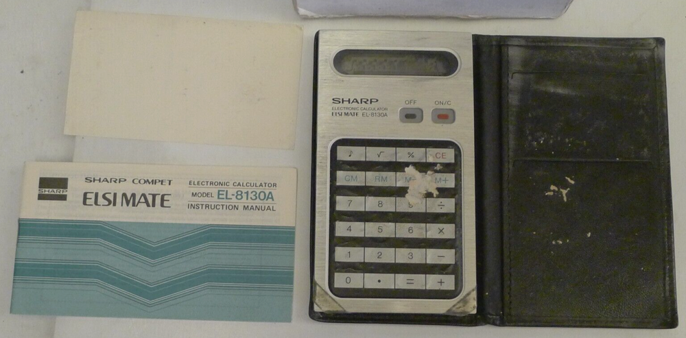 Sharp EL-8130A Elsi Mate Calculator w/Leather Case & Manual - NON FUNCTIONAL