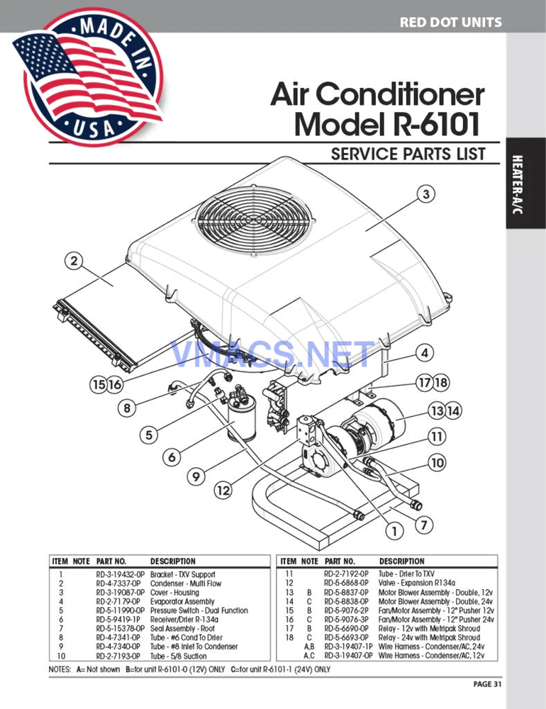 Red Dot AC Unit 24v Rooftop Mount R-6101-0-24P