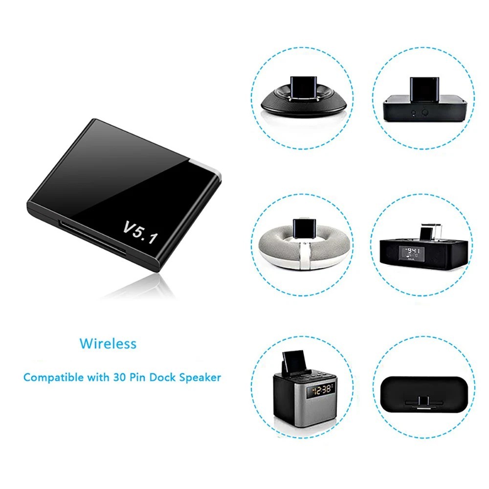 Bluetooth 5.1 Music Audio Adapter Receiver 30 Pin Dock Speaker for iPhone iPod