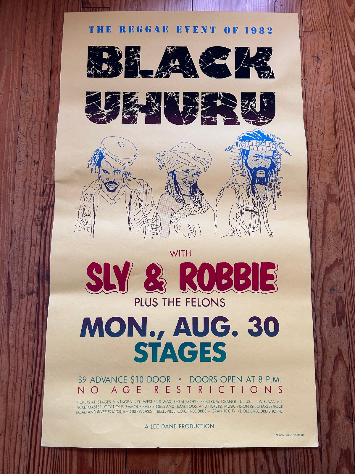 Vintage Black Uhuru Reggae Poster 1982 St. Louis MO Sly & Robbie 20x35 Stages