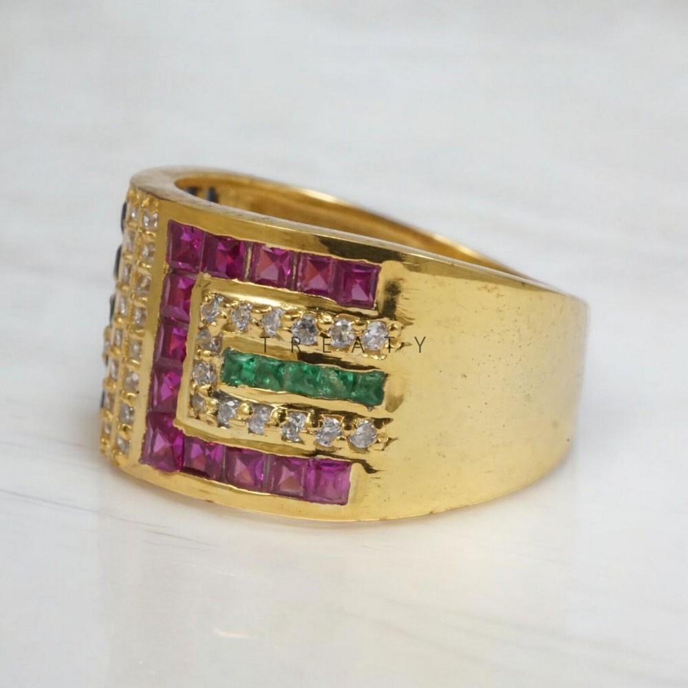 Ruby Square Cut With 14k Yellow Gold Ring For Men's #A113 #