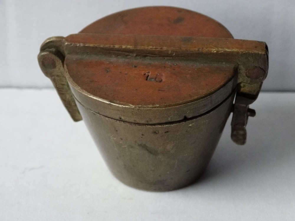 Antique (~18th c) Spanish Solid Brass Lidded Case, for Nested Weigth Set Medical