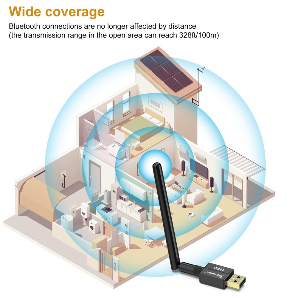 Long Range Bluetooth 5.3 Adapter for PC - 328FT Wireless Mouse, Keyboard,