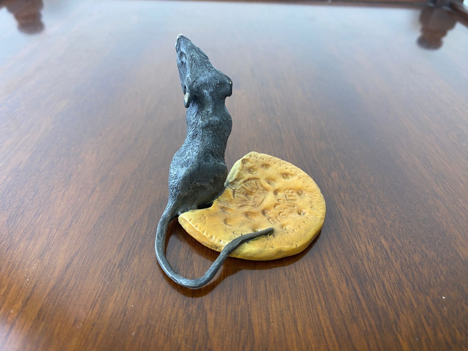 Colored Bronze Sculpture Mouse with Cookie Viennese Style After Franz Bergman