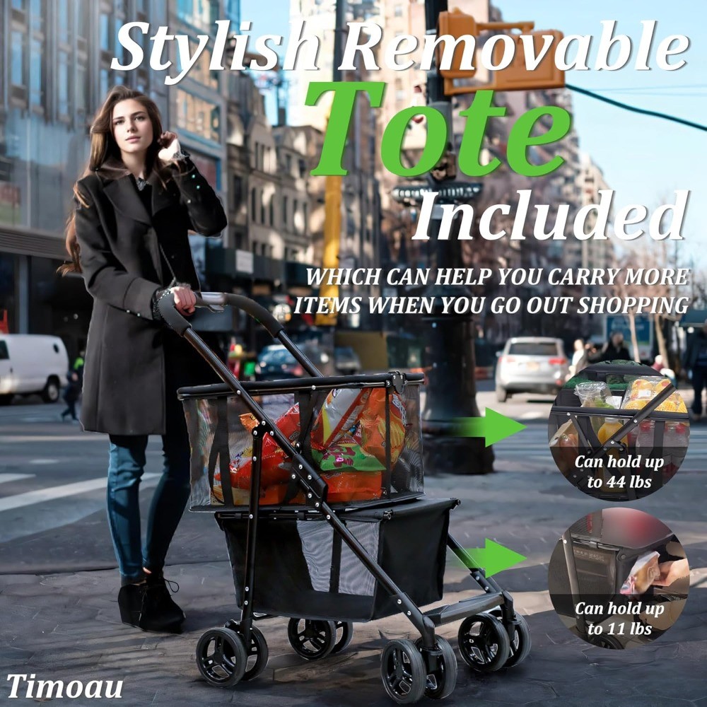 Collapsible Shopping Cart Utility Trolley Cart with Removable Tote Swivel Wheels