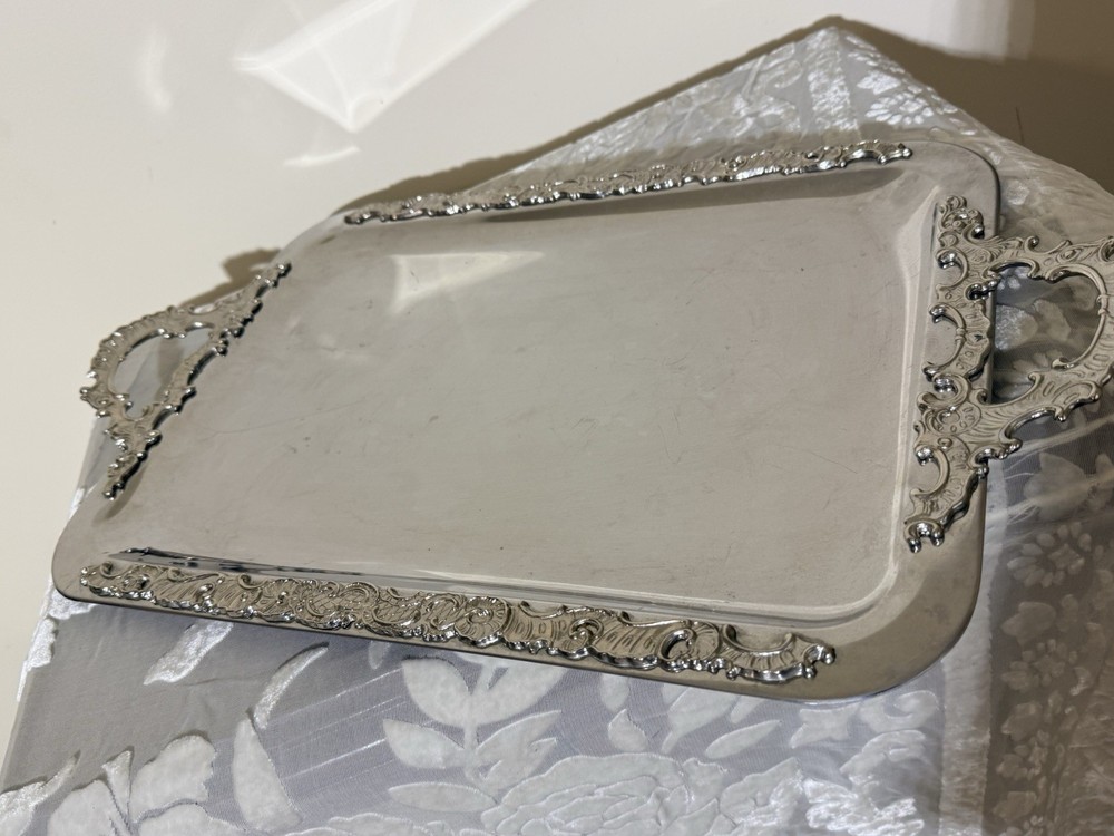 Victorian Silverplate Ornate Rectangular Serving Tray with Handles