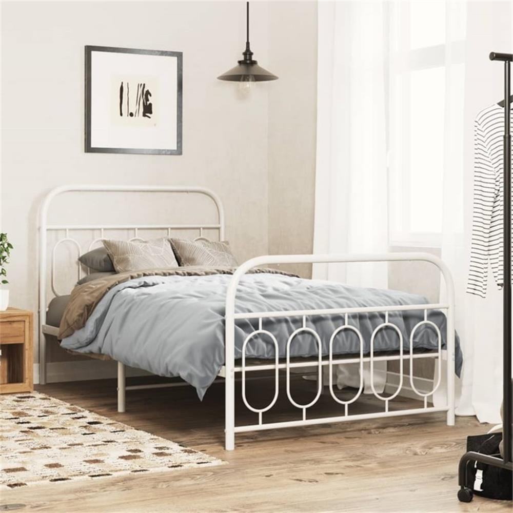 Bowery Hill Rectangular Modren Steel Twin Bed Frame in White