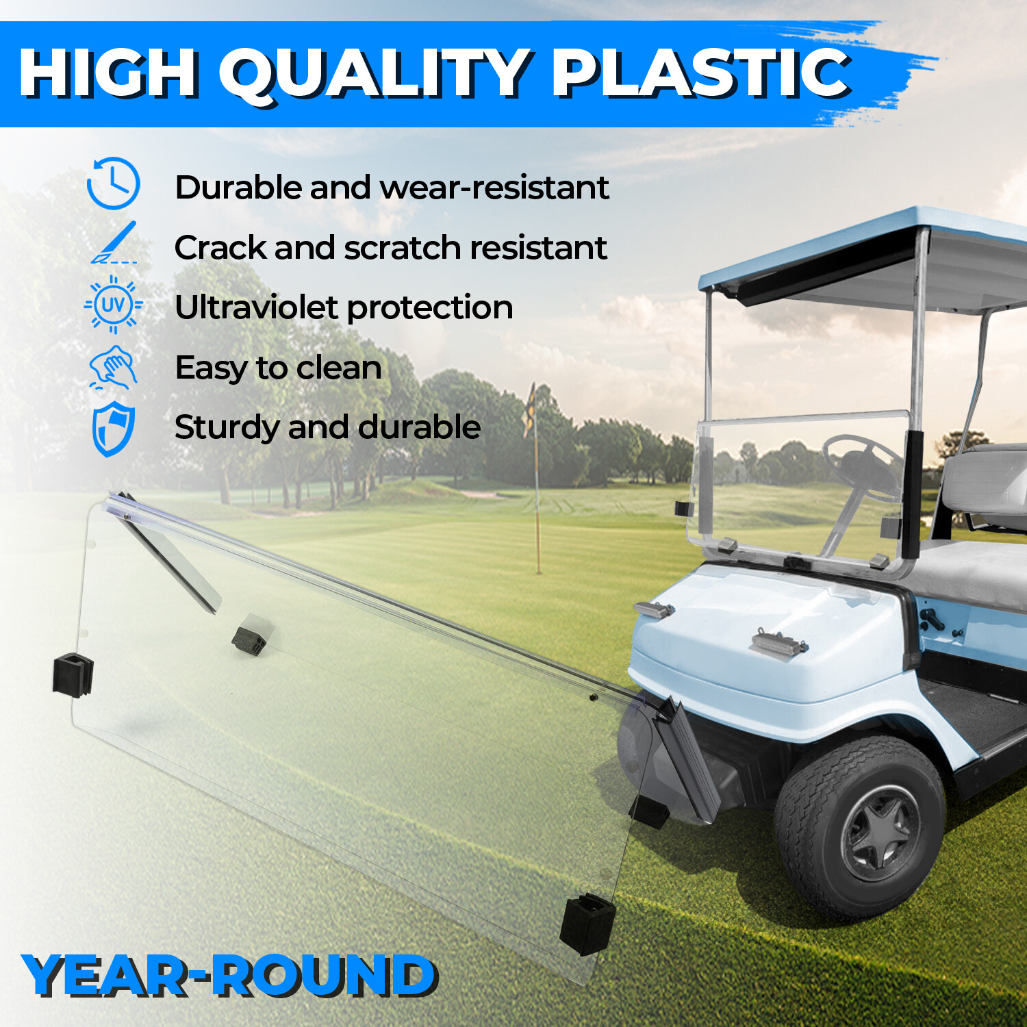 For 1985-1995 Yamaha G2 / G9 Models Clear Folding Golf Cart Windshield