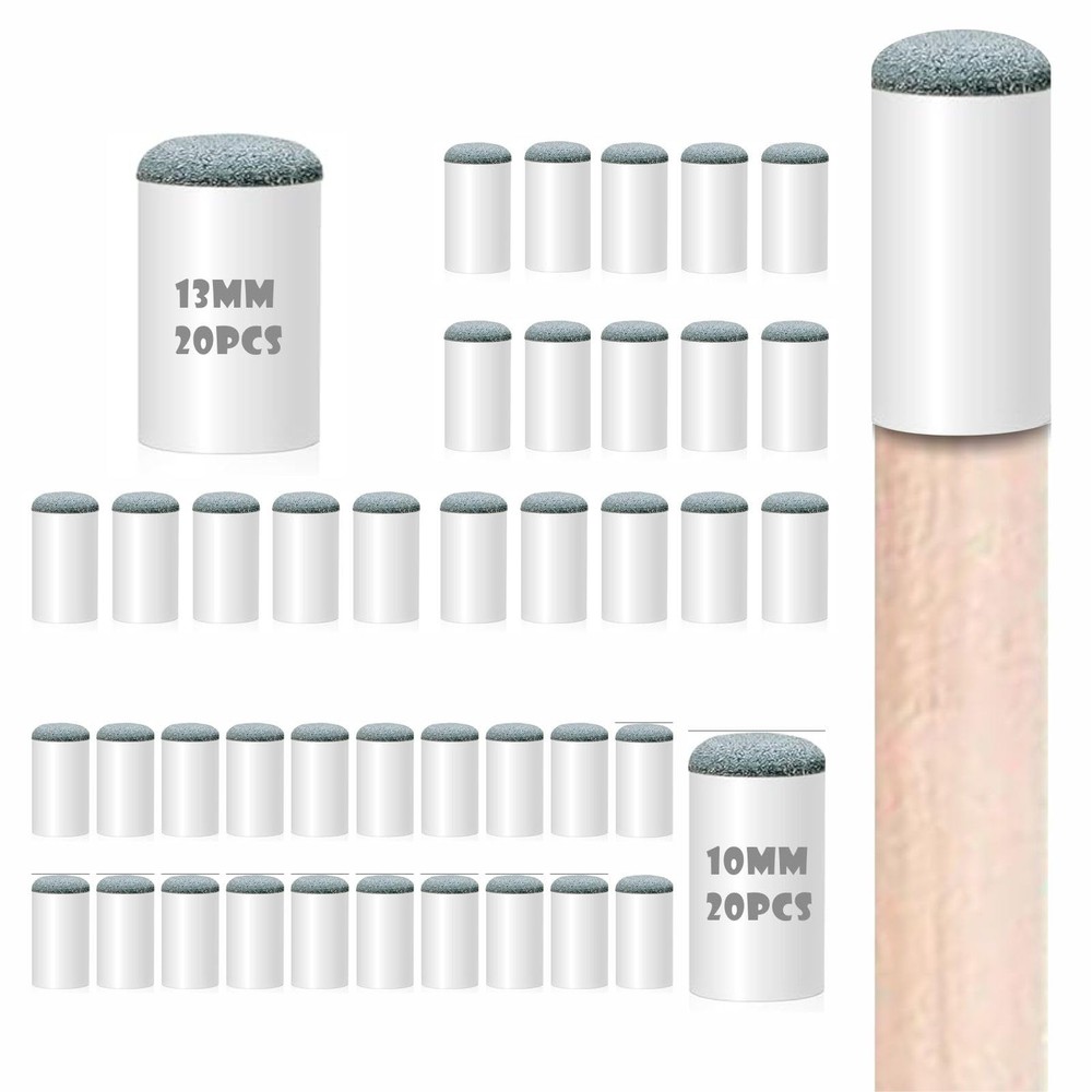 40pcs Slip On Pool Cue Tips，Premium Replacement Tips ，2 Sizes blue