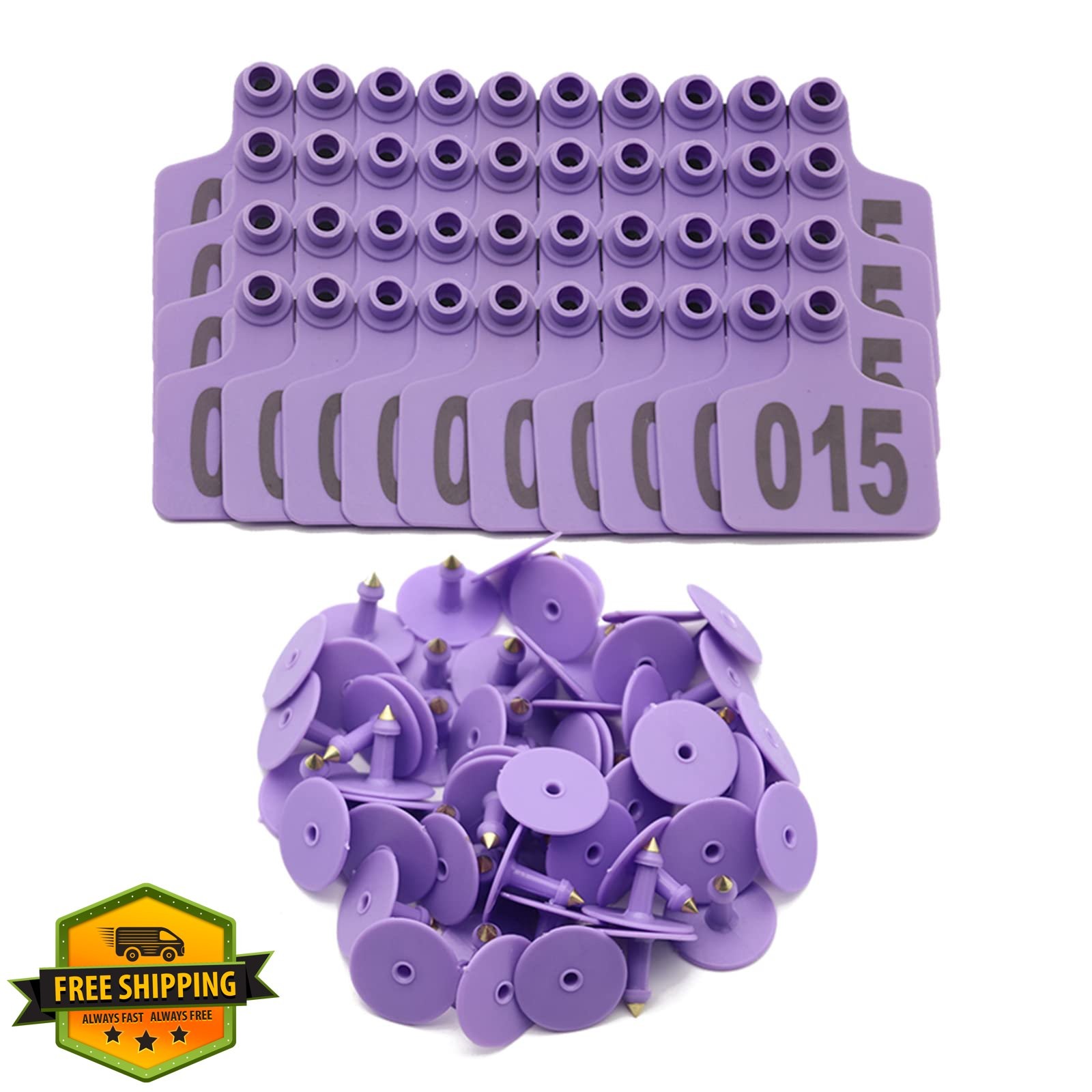 100 Cattle Ear Tags Numbered 001-100, Purple Plastic Livestock Animal ID for ...