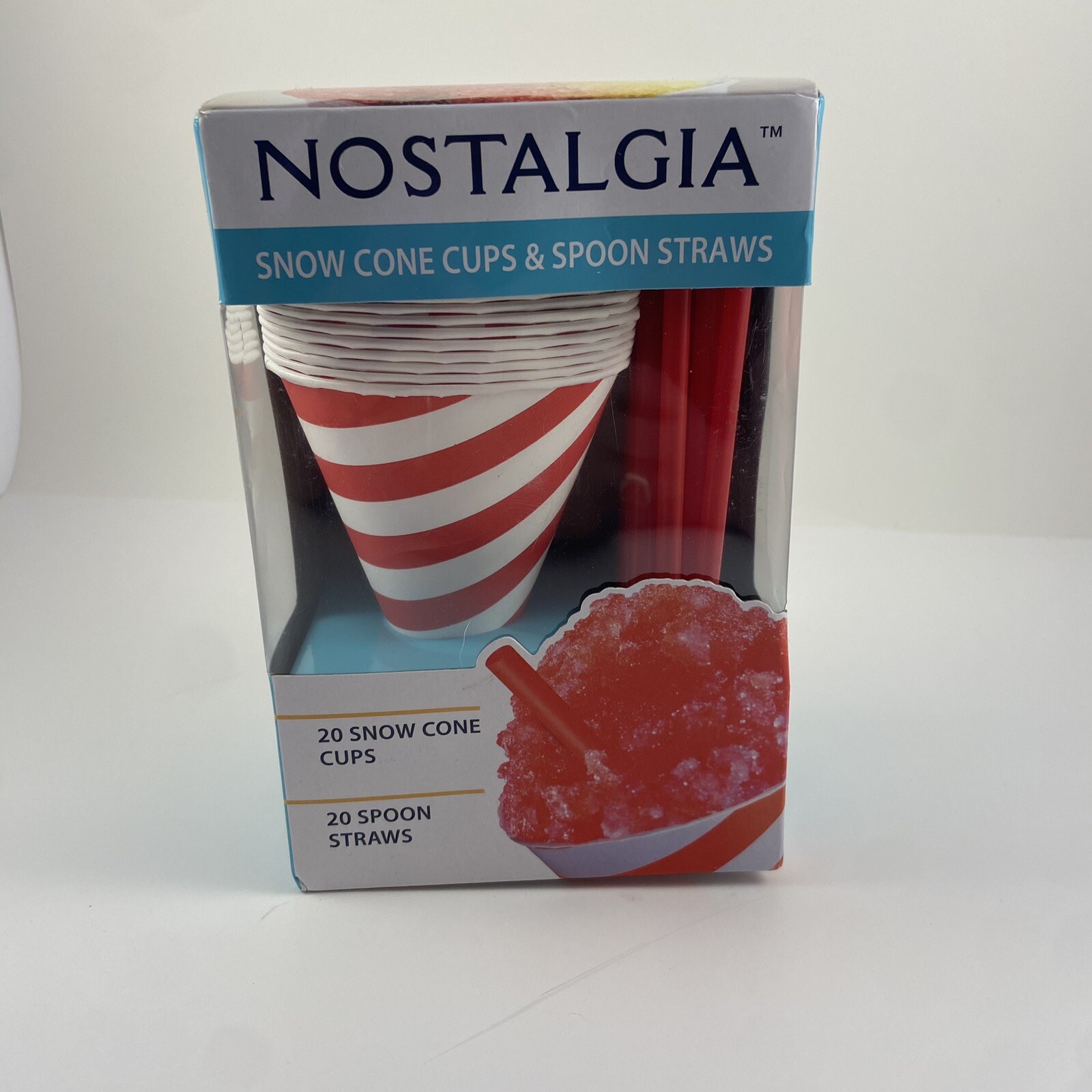 Nostalgia Snow Cone Cup & Spoon Straw Kit, 20 Ct, Red Stripe