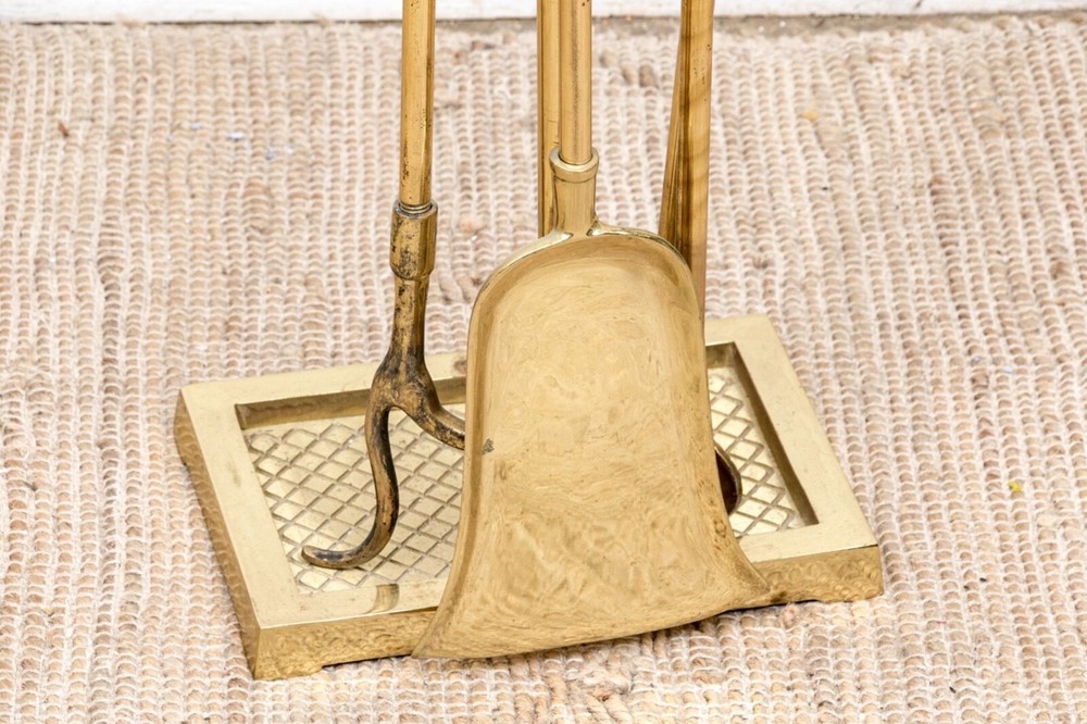 Vintage Brass Fireplace Tool Set—4 Pieces