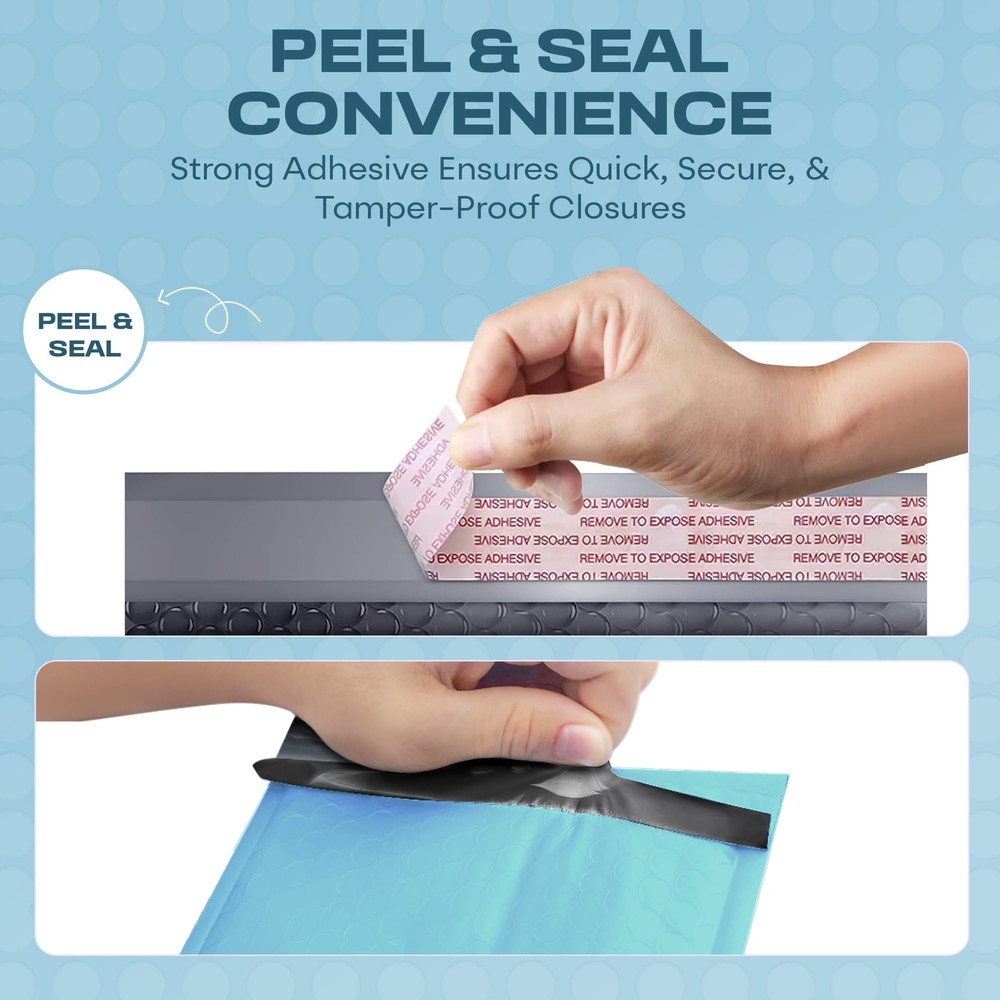 Light Blue Poly Bubble Mailers 8.5x12 inch #2 | Self Seal Padded Envelopes | Cus