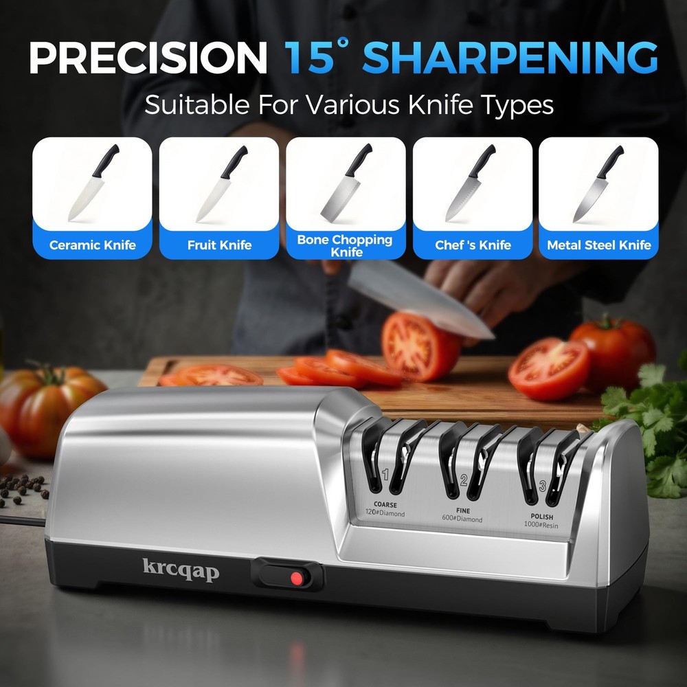 Knife Sharpener Electric for Kitchen - 3-Stage Kitchen Knife Sharpener - 15°P...