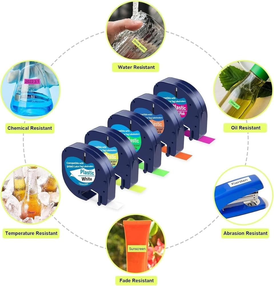 Professional 5 Pack Dymo Letratag Compatible Labels - Strong Adhesive & Easy Use
