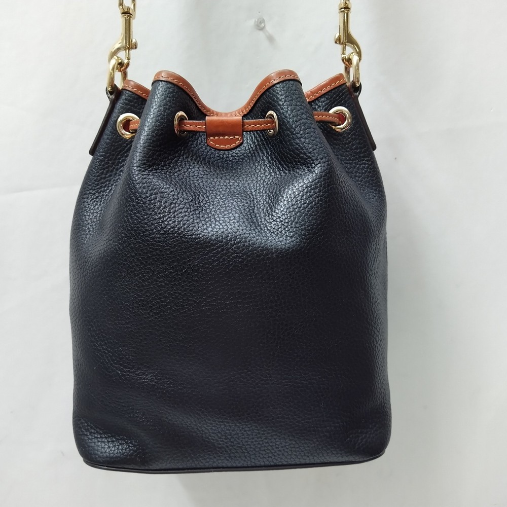 Dooney & Bourke Black Pebbled Leather Drawstring Bucket Satchel Shoulder Bag