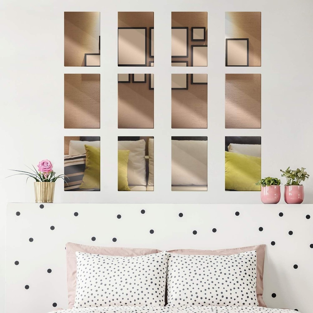 24 Pack Plastic Mirrors Decor Flexible Mirror Sheets Self Adhesive Mirror Til...
