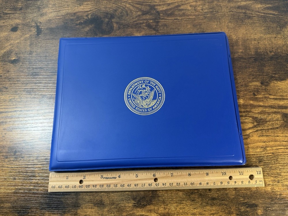 US Navy Certificate Folder Presentation Holder Vintage Blue Seal