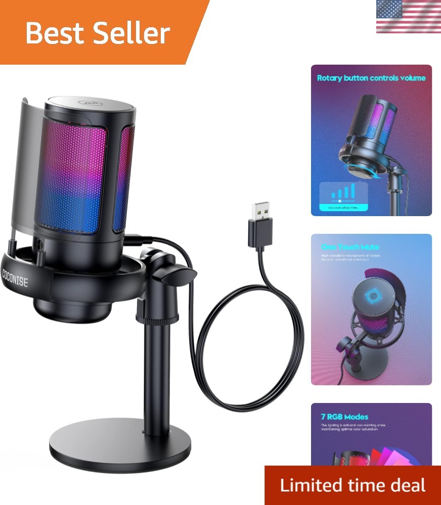 RGB Gaming Microphone with Quick Mute & Stand – USB Condenser Mic for Streaming