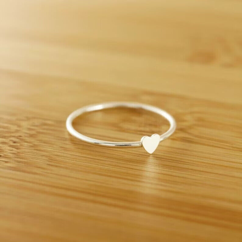 Solid 925 Silver Dainty Heart Ring Handmade Minimalist Tiny Ring All Size SR251