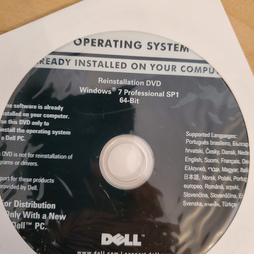 Dell Windows 7 Professional SP1 Reinstallation DVD 64-bit Operating System USED
