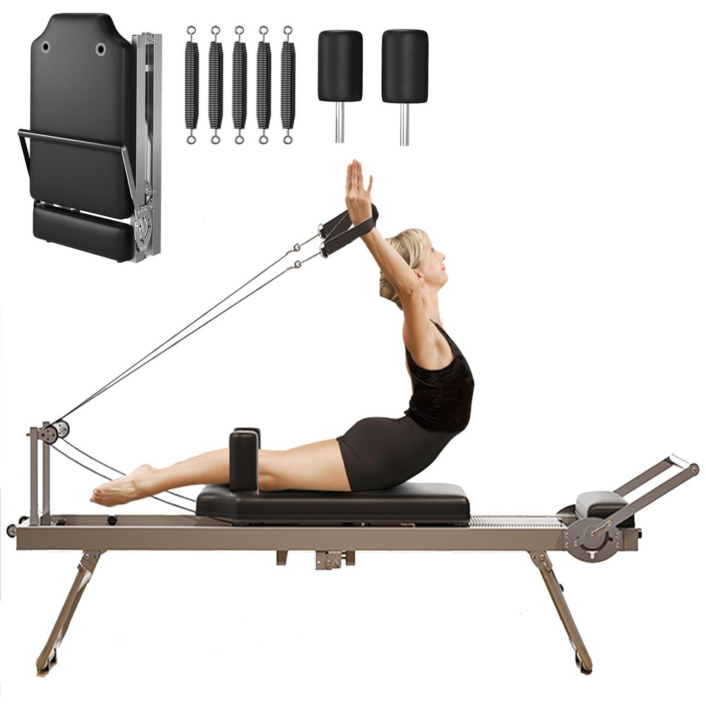 Foldable Pilates Reformer Machine&Adjustable Spring Resistance, Home Gym Trainer